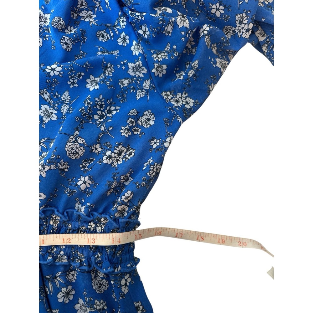 Chelsea28 Mini Dress Women Large Floral Blue‎ Cottagecore Elastic Waist Ruffle - Picture 7 of 9
